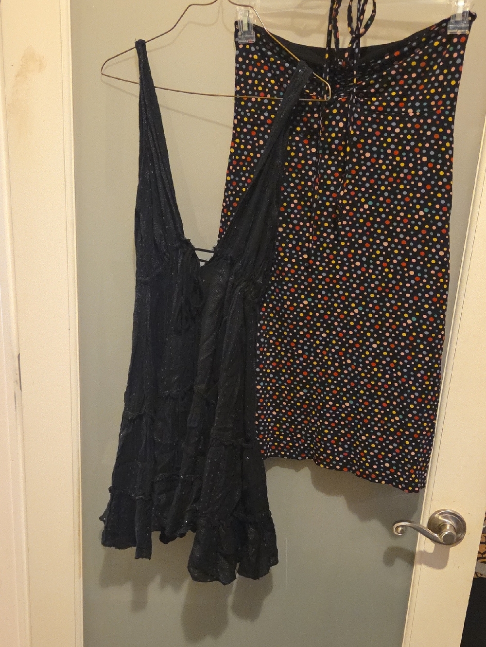 Black Dress with Ruffle Hem & Polka Dot Halter Dress